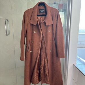 Double-Breasted Brown Wool Blend Coat.
If you are 5’4, it will be mid calf.